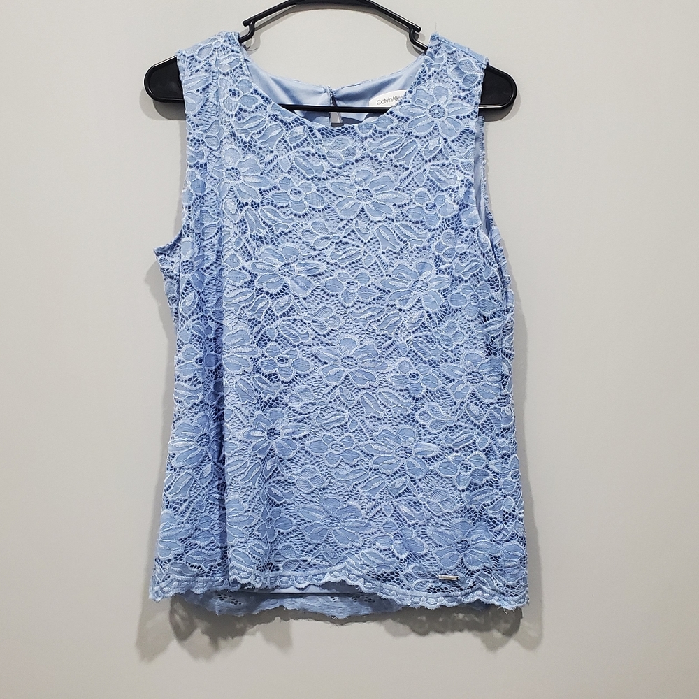 Calvin Klein | Light Blue Lace Sleeveless Top